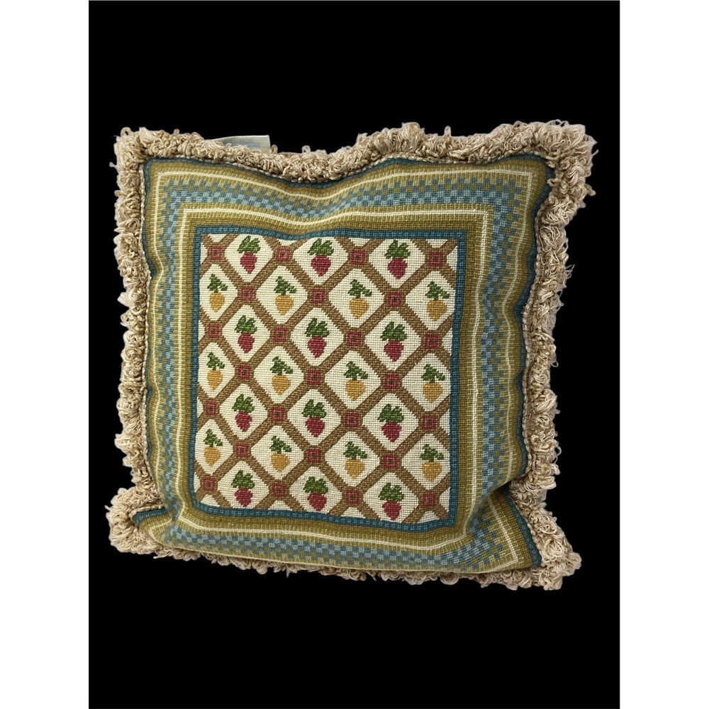 Katha Diddel Collection Wool Needlepoint Strawberry Pillow W/Trim 15"x 15"